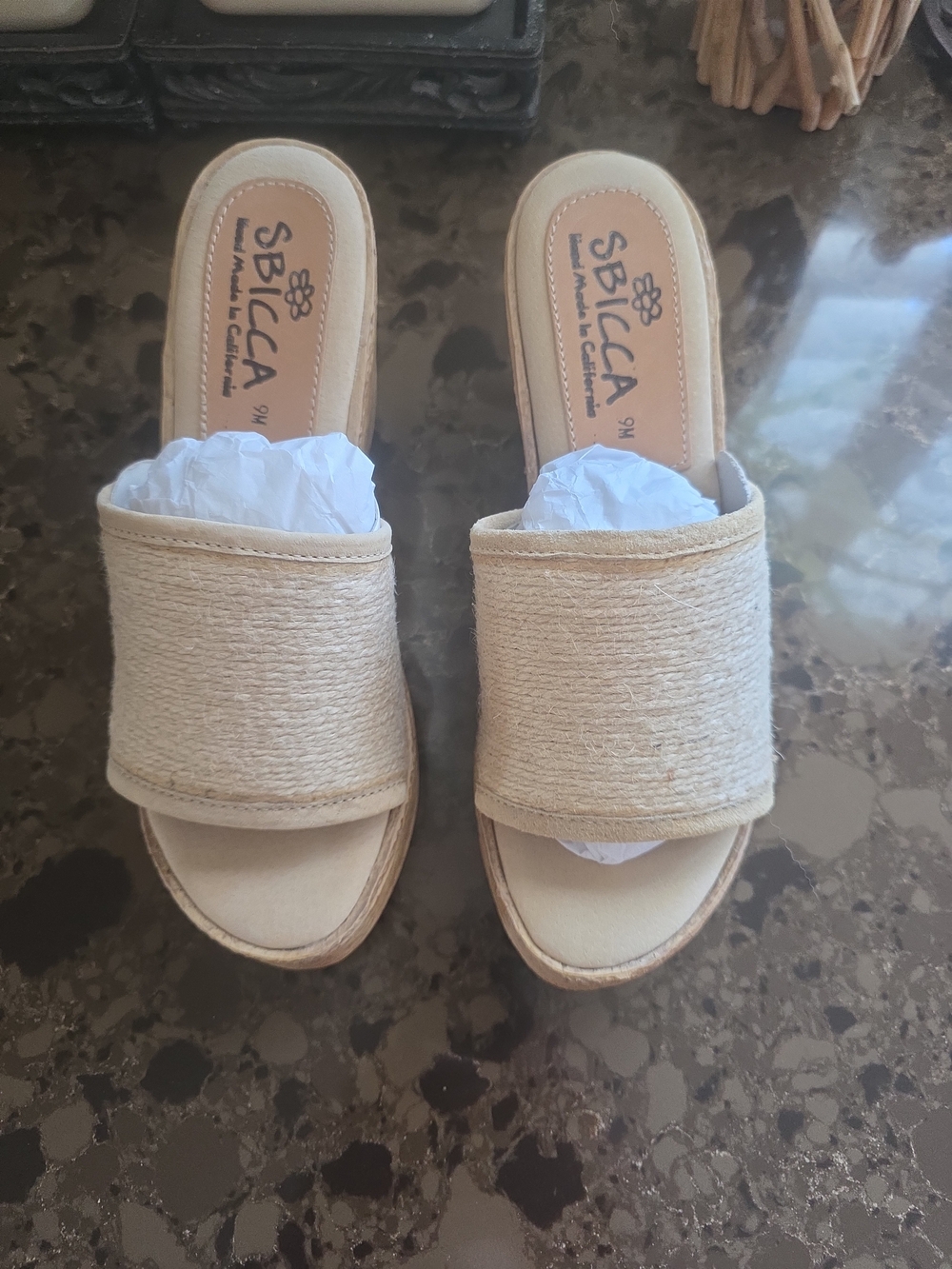 Sbicca Natural Beige Woven Slide Mules